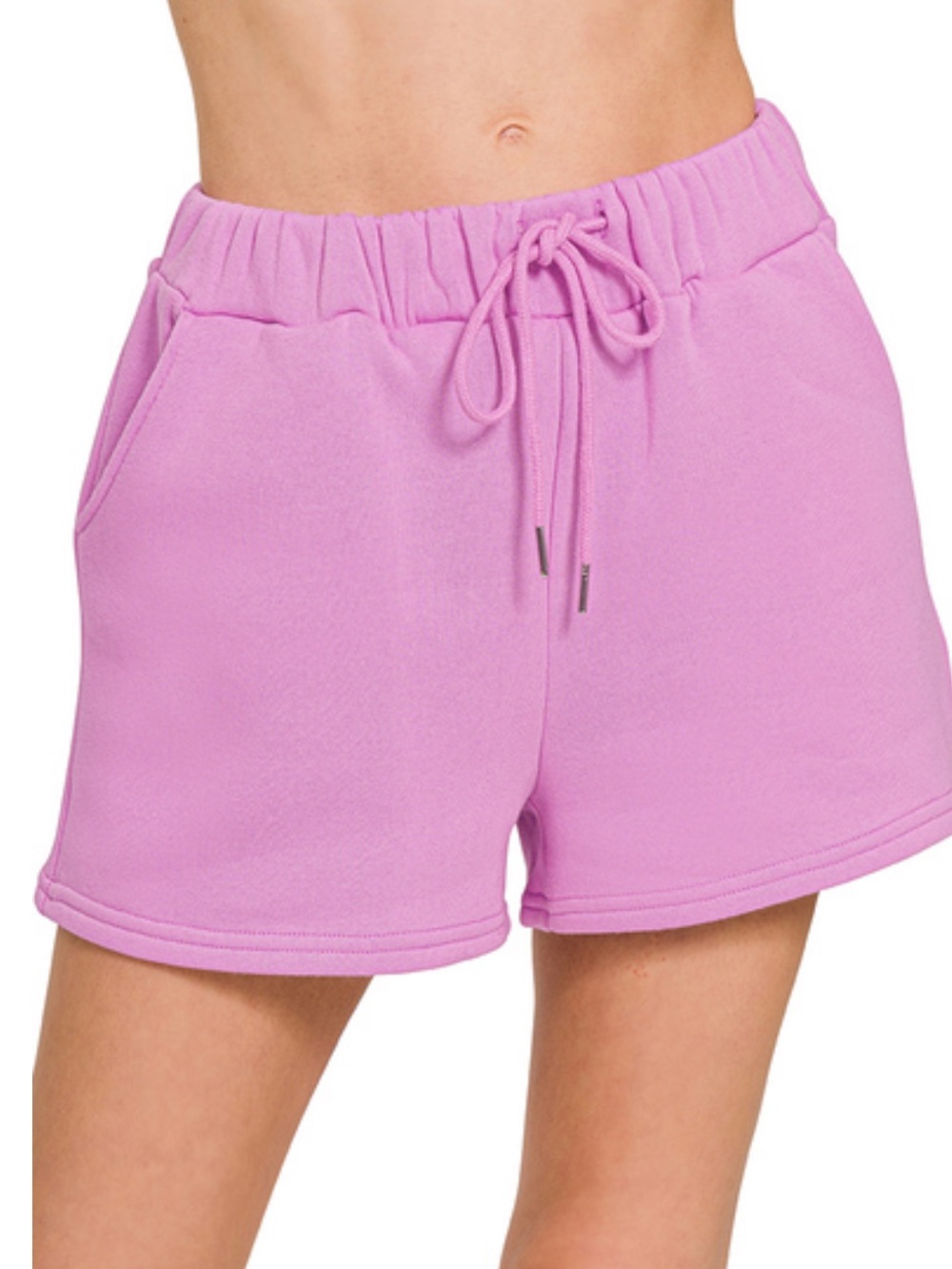 Zenana Mauve Fleece Drawstring Shorts with Pockets – S